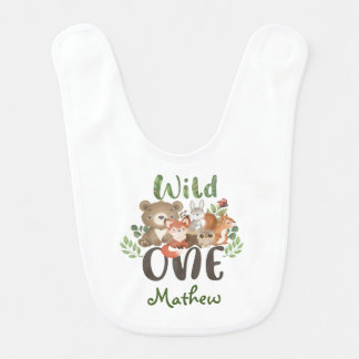 Cute Wild One Woodland Forest Animals Baby Bib