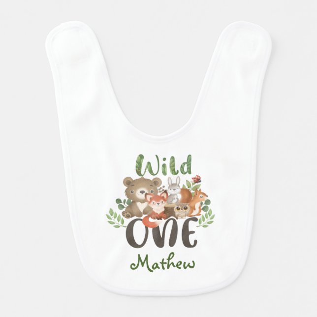Cute Wild One Woodland Forest Animals  Baby Bib (Front)