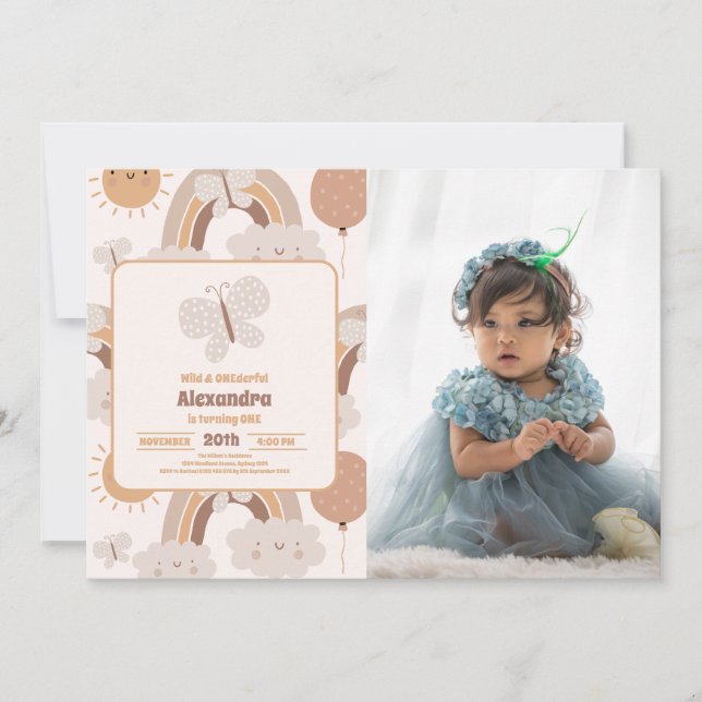 Cute Wild & Onederful 1st Birthday Photo Invitation (Front)