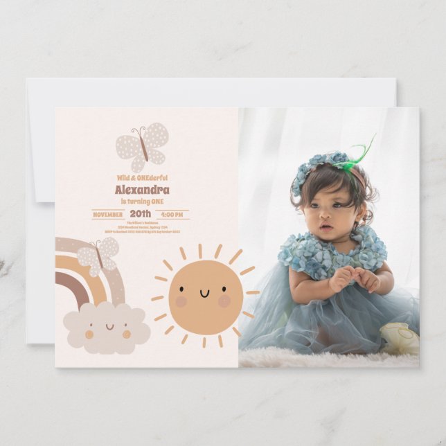 Cute Wild & Onederful 1st Birthday Photo Invitation (Front)