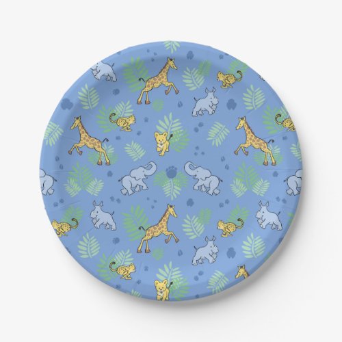 Cute Wild Safari Animals Baby Shower Blue Paper Plates