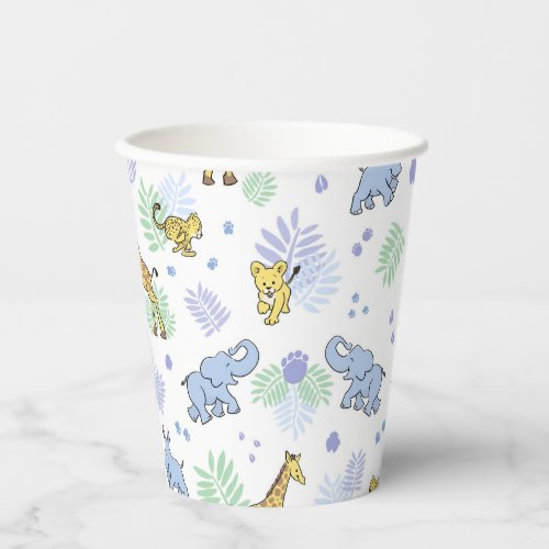 Cute Wild Safari Animals Baby Shower White Paper Cups