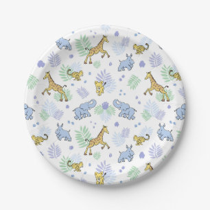 Cute Wild Safari Animals Baby Shower White Paper Plates