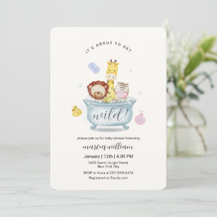 Cute Wild Safari Animals Bathtub Baby Shower  Invitation
