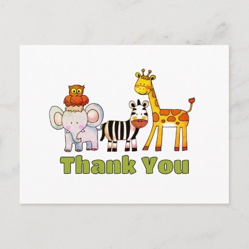 Cute Wild Safari Animals Jungle Thank You Postcard