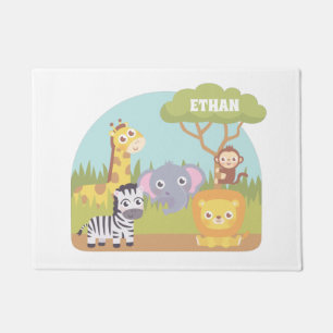 Cute Wild Safari Animals Kids Room Personalized Doormat