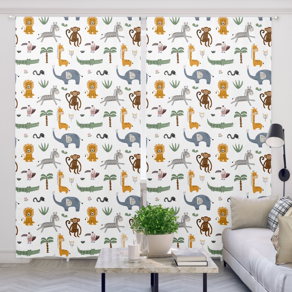Cute Wild Safari Animals Modern Kids Pattern Blackout Curtains