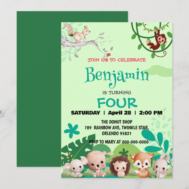  cute wild safari zoo animals jungle Birthday  Invitation (Front/Back)