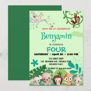  cute wild safari zoo animals jungle Birthday  Invitation