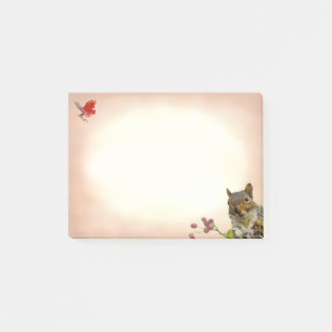 Cute Wild Squirrel & Little Bird on Beige Post-it Notes