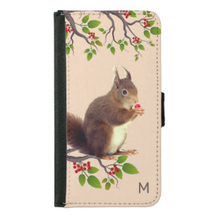 Cute Wild Squirrel & Monogram on Light Beige Samsung Galaxy S5 Wallet Case
