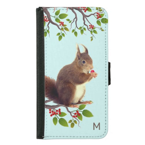 Cute Wild Squirrel  Monogram on Light Blue Samsung Galaxy S5 Wallet Case