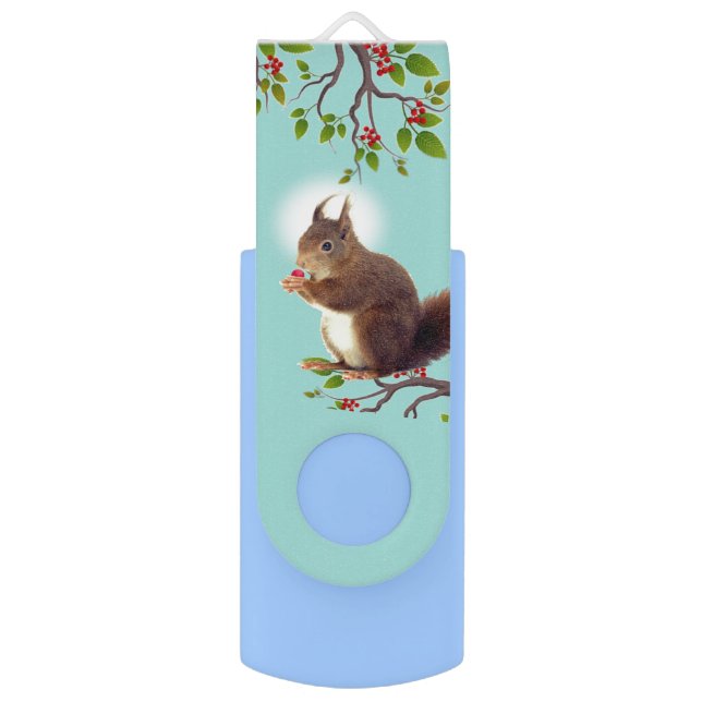 Cute Wild Squirrel on Light Blue Flash Drive (Front Vertical)