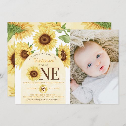 Cute Wild Sunflower turning ONE 1st Birthday Party Invitation