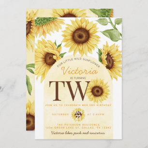 Cute Wild Sunflower turning TWO 2nd Birthday Party Invitation