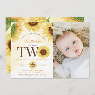 Cute Wild Sunflower turning TWO 2nd Birthday Party Invitation