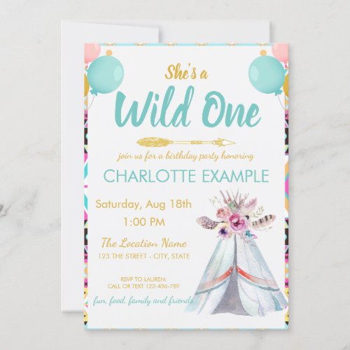 Cute Wild Teepee Birthday Party Custom RSVP Invitation