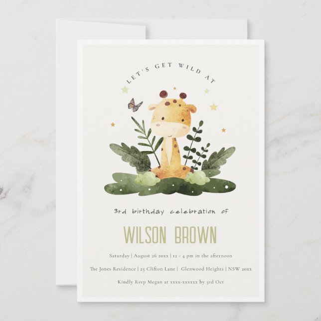 Cute Wild Tropical Jungle Animal Kids Birthday Invitation (Front)