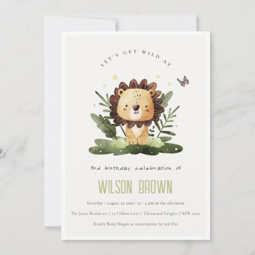 Cute Wild Tropical Jungle Animal Lion Birthday Invitation