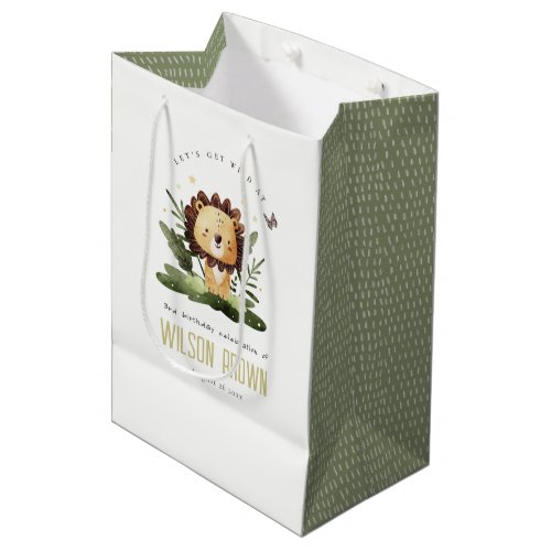 Cute Wild Tropical Jungle Animal Lion Birthday Medium Gift Bag