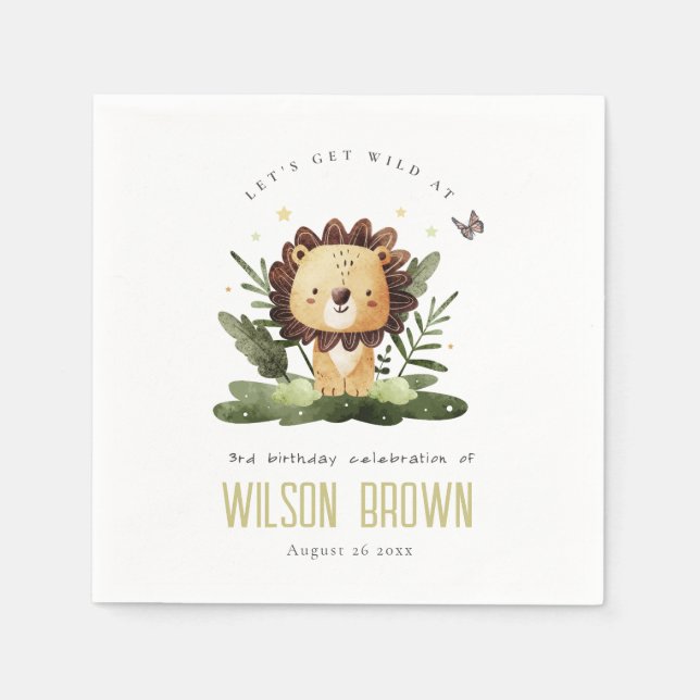 Cute Wild Tropical Jungle Animal Lion Birthday Napkins (Front)