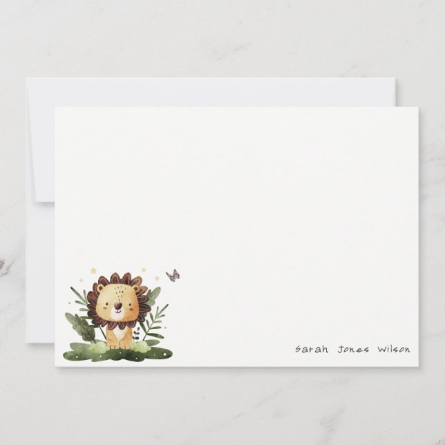 Cute Wild Tropical Jungle Animal Lion Birthday Note Card (Front)
