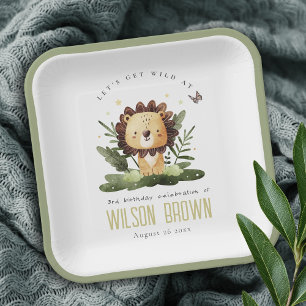 Cute Wild Tropical Jungle Animal Lion Birthday Paper Plates