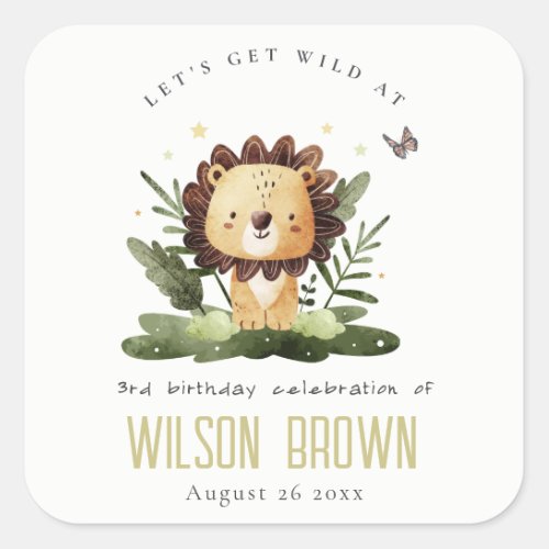 Cute Wild Tropical Jungle Animal Lion Birthday Square Sticker