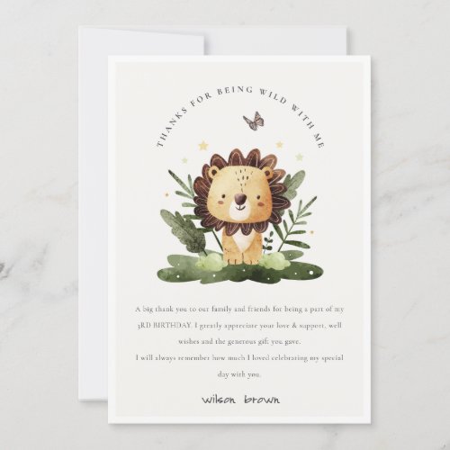 Cute Wild Tropical Jungle Animal Lion Birthday Thank You Card