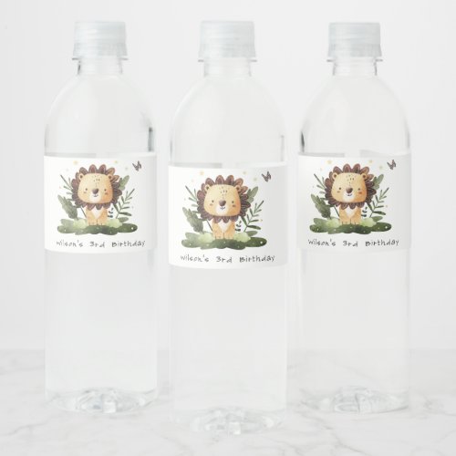 Cute Wild Tropical Jungle Animal Lion Birthday Water Bottle Label