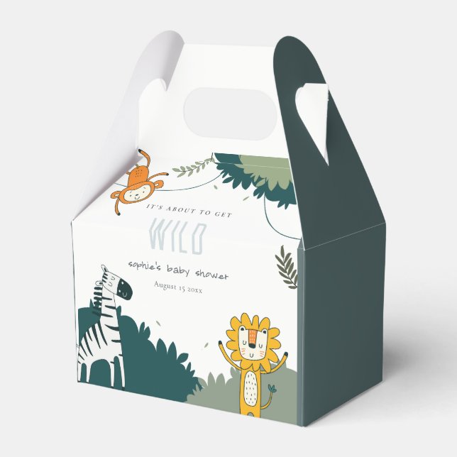 Cute Wild Tropical Jungle Animals Baby Shower Favor Boxes (Front Side)