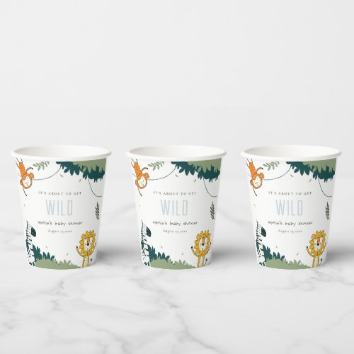 Cute Wild Tropical Jungle Animals Baby Shower Paper Cups