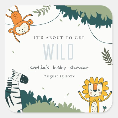 Cute Wild Tropical Jungle Animals Baby Shower Square Sticker