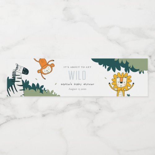 Cute Wild Tropical Jungle Animals Baby Shower Water Bottle Label