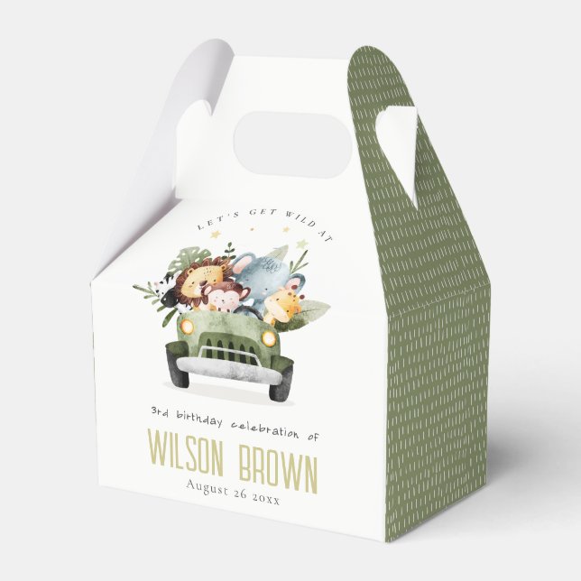 Cute Wild Tropical Jungle Animals in Car Birthday Favor Boxes (Front Side)