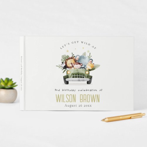 Cute Wild Tropical Jungle Animals in Car Birthday Guest Book