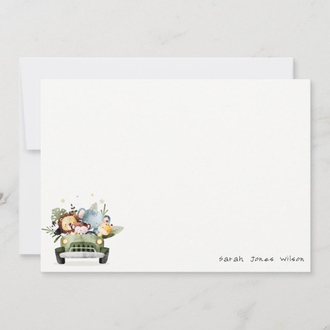 Cute Wild Tropical Jungle Animals in Car Birthday Note Card (Front)