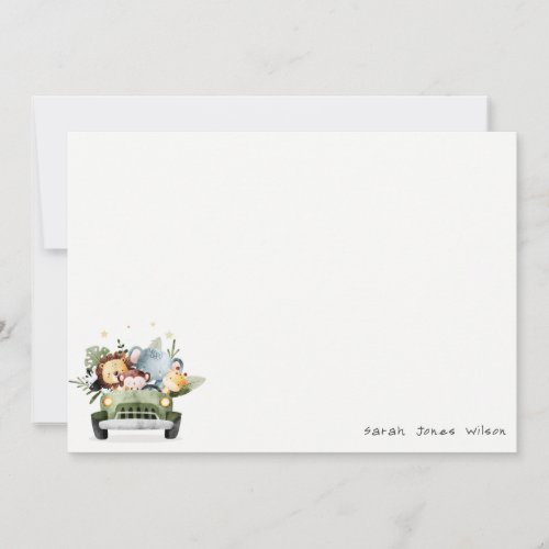 Cute Wild Tropical Jungle Animals in Car Birthday Note Card