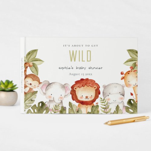 Cute Wild Tropical Safari Animals Baby Shower Guest Book