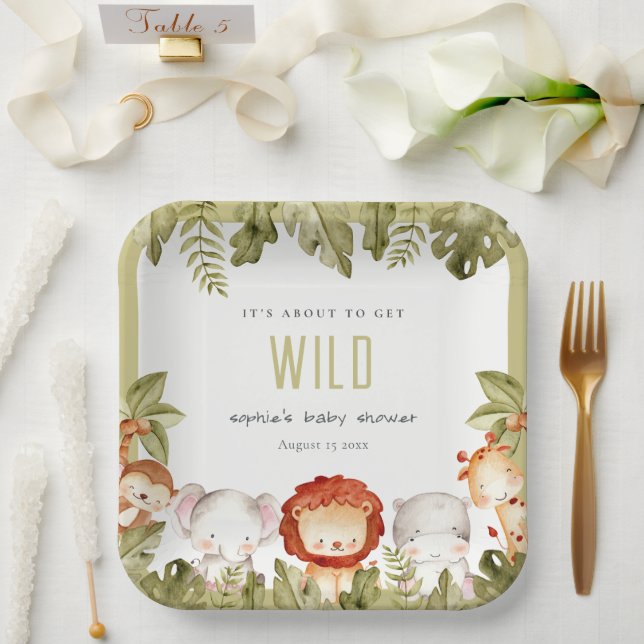 Cute Wild Tropical Safari Animals Baby Shower Paper Plates (Wedding)