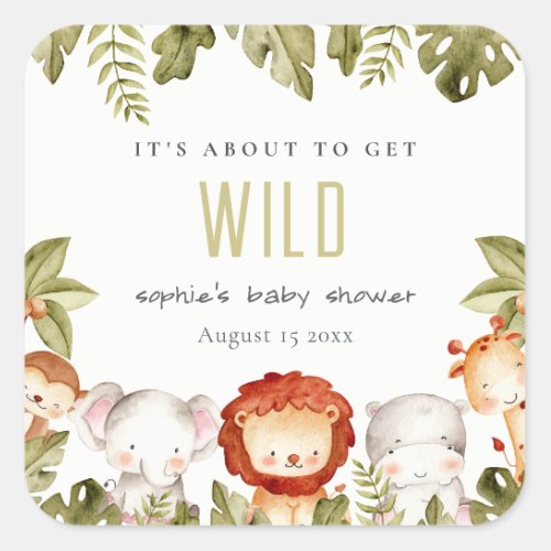 Cute Wild Tropical Safari Animals Baby Shower Square Sticker