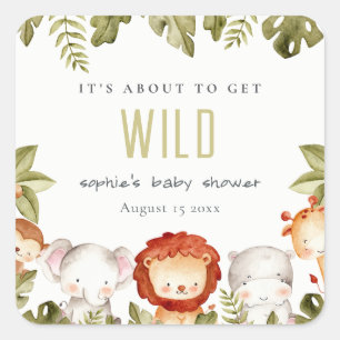 Cute Wild Tropical Safari Animals Baby Shower Square Sticker