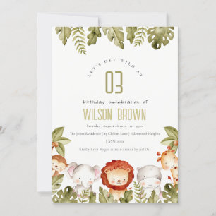 Cute Wild Tropical Safari Animals Kids Birthday Invitation