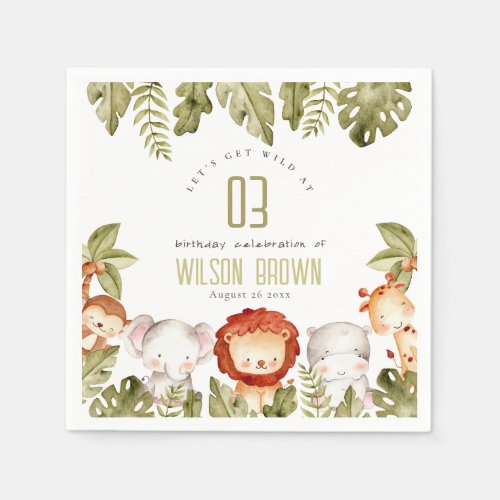 Cute Wild Tropical Safari Animals Kids Birthday Napkins
