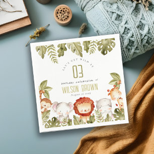 Cute Wild Tropical Safari Animals Kids Birthday Napkins