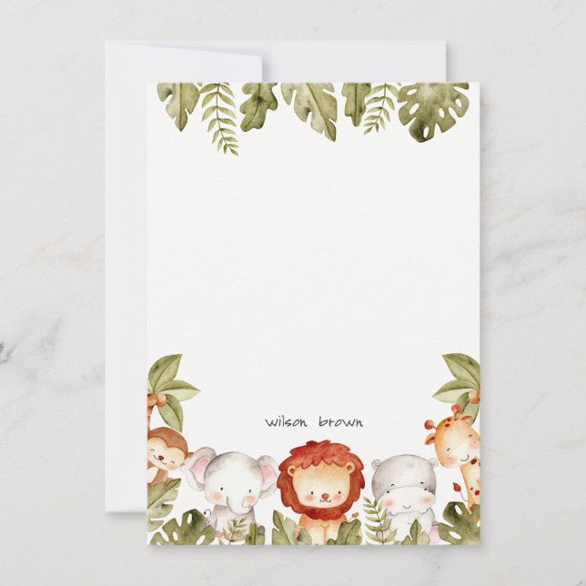 Cute Wild Tropical Safari Animals Kids Birthday Note Card (Front)