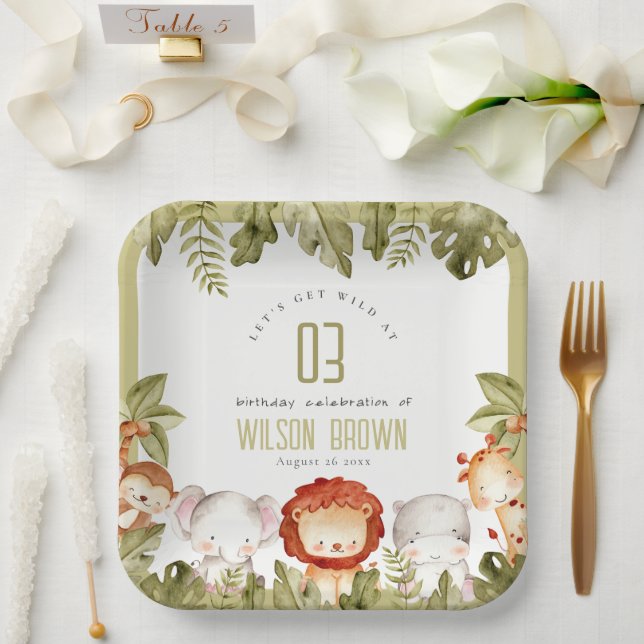 Cute Wild Tropical Safari Animals Kids Birthday Paper Plates (Wedding)