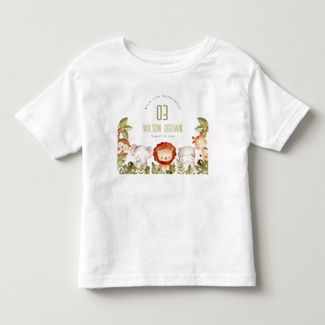 Cute Wild Tropical Safari Animals Kids Birthday Toddler T-shirt (Front)