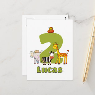 Cute Wild Two Animals Child's 2nd Birthday Name Postcard