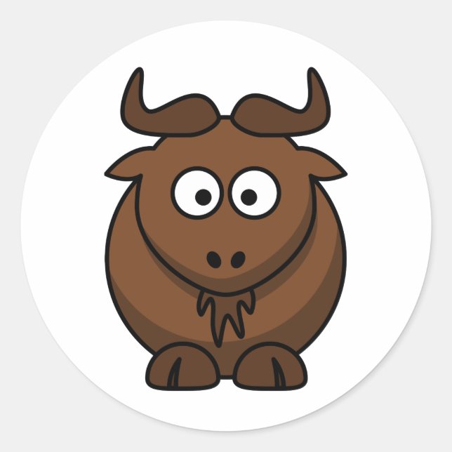 Cute Wildebeest Cartoon Gnu Boy Classic Round Sticker (Front)